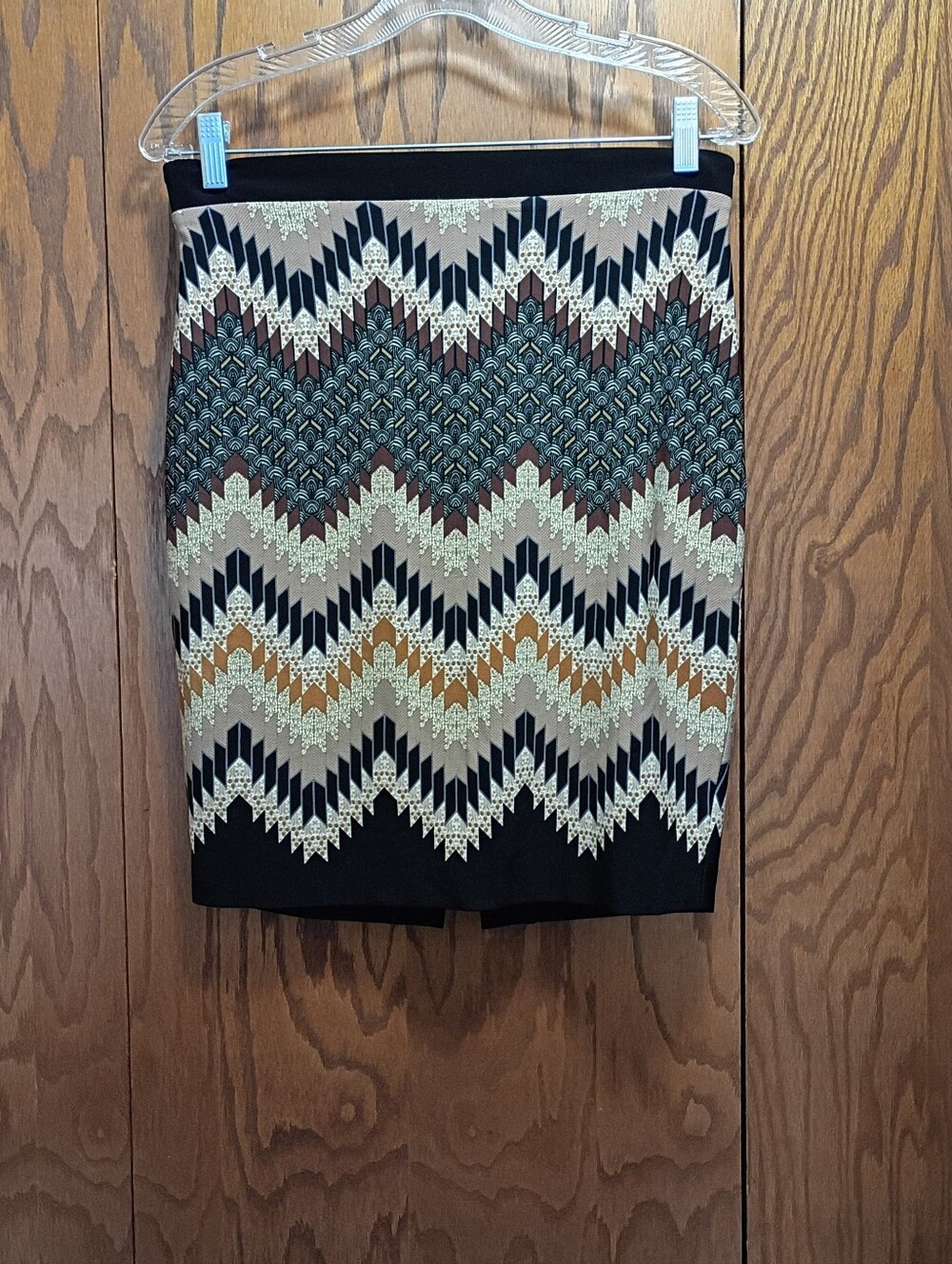 Chevron Pattern Pencil Skirt in Black, Tan, & Mauve